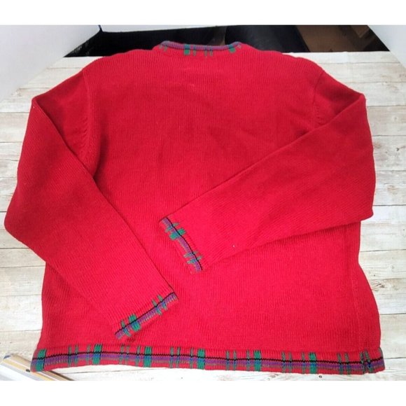 Vtg 90s Womens Petite M Christmas Scottish Terrier Dog Knit Cardigan Sweater Red - Picture 14 of 16